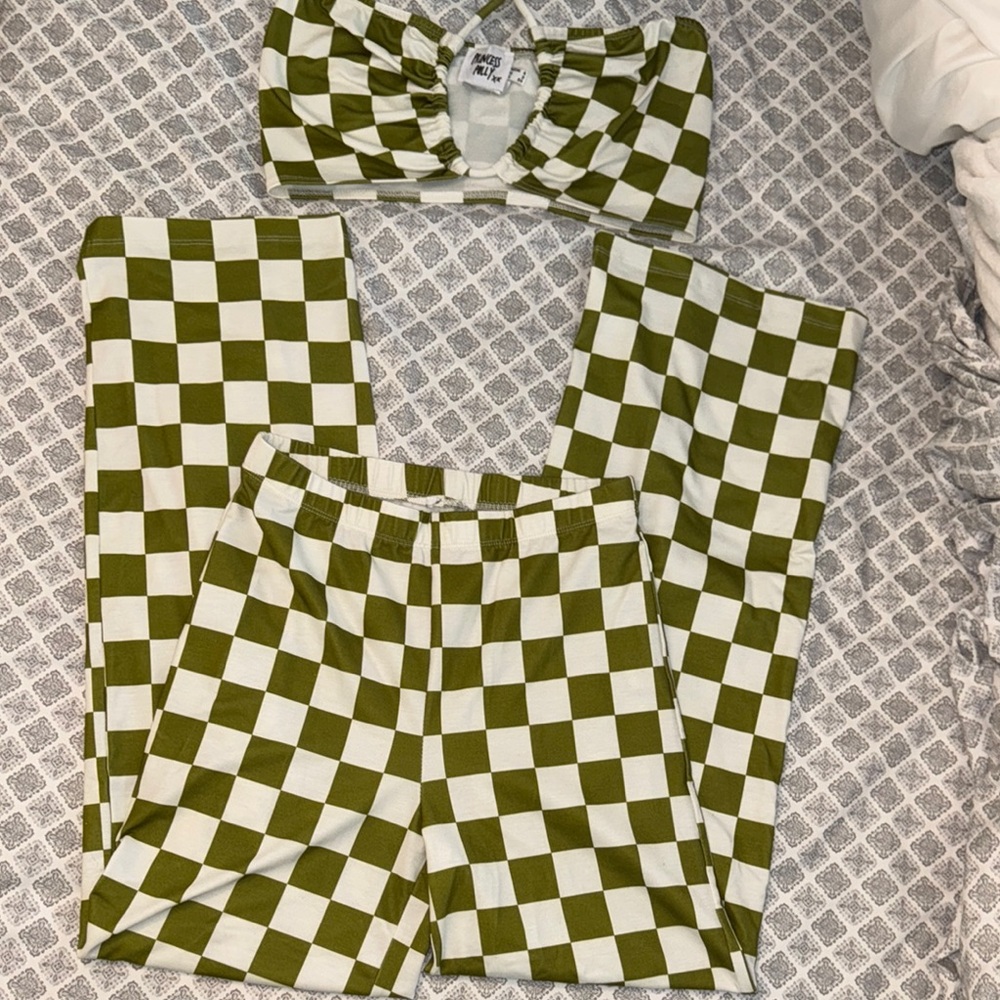 Princess Polly Retro Green and White Checkered Two-Piece Set